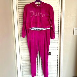 NEW JUICY COUTURE 2-Piece Hoodie Velour Pink/Magenta Pajama Set